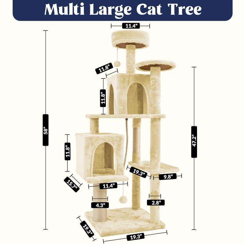Wecharmer 58" Cat Tree Cat Tower for Indoor Cats Tall Condos Scratching Post with Hanging Toy Cat Furniture for Kitten Pets Play