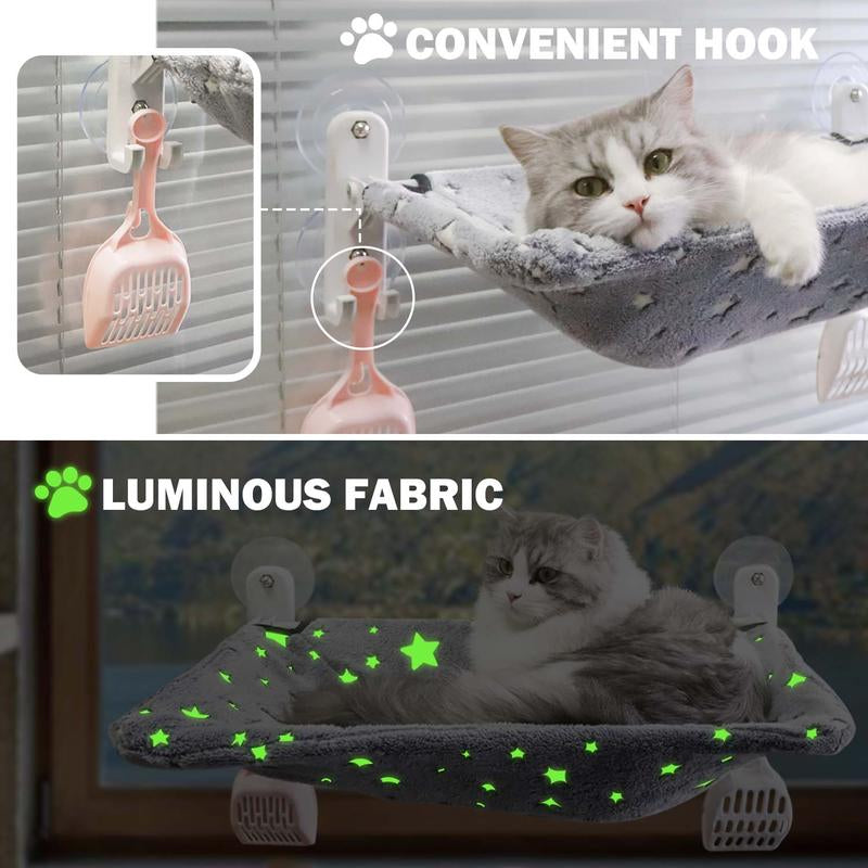 【Cat Window Perch】For Large Cats,Glow in the Dark,Hammock with Hook Design Double-Sided Fabric Cover, Foldable Window Seat,Sunbathing