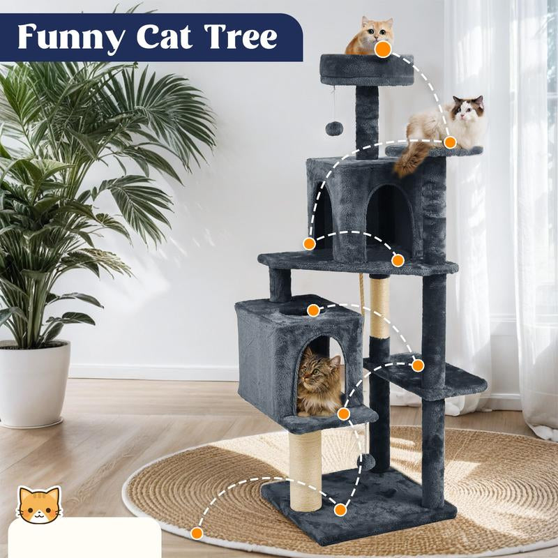 Wecharmer 58" Cat Tree Cat Tower for Indoor Cats Tall Condos Scratching Post with Hanging Toy Cat Furniture for Kitten Pets Play