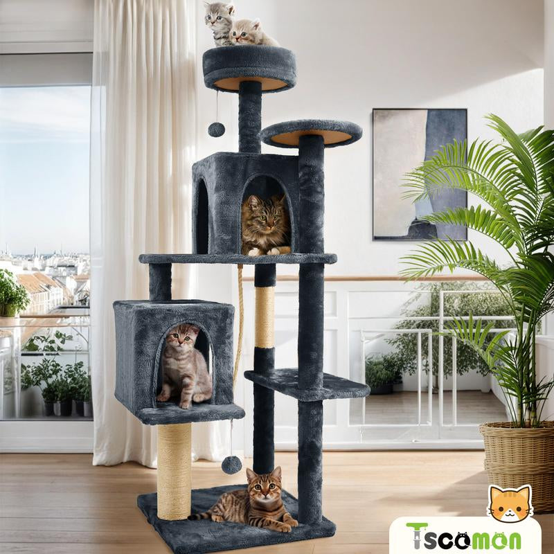 Wecharmer 58" Cat Tree Cat Tower for Indoor Cats Tall Condos Scratching Post with Hanging Toy Cat Furniture for Kitten Pets Play
