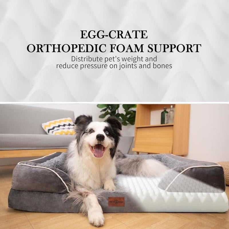 Large Dog Beds Waterproof Orthopedic Foam Dog Beds for Large Dogs Sofa Comfy Pet Bed with Washable Removable Cover & Non-Slip Bottom