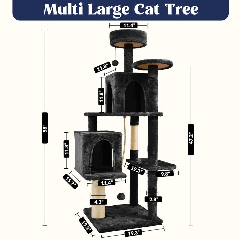 Wecharmer 58" Cat Tree Cat Tower for Indoor Cats Tall Condos Scratching Post with Hanging Toy Cat Furniture for Kitten Pets Play