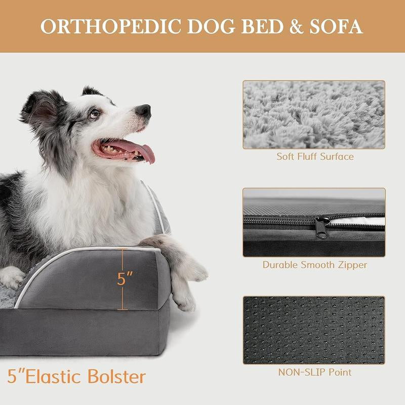 Large Dog Beds Waterproof Orthopedic Foam Dog Beds for Large Dogs Sofa Comfy Pet Bed with Washable Removable Cover & Non-Slip Bottom