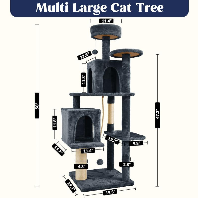 Wecharmer 58" Cat Tree Cat Tower for Indoor Cats Tall Condos Scratching Post with Hanging Toy Cat Furniture for Kitten Pets Play
