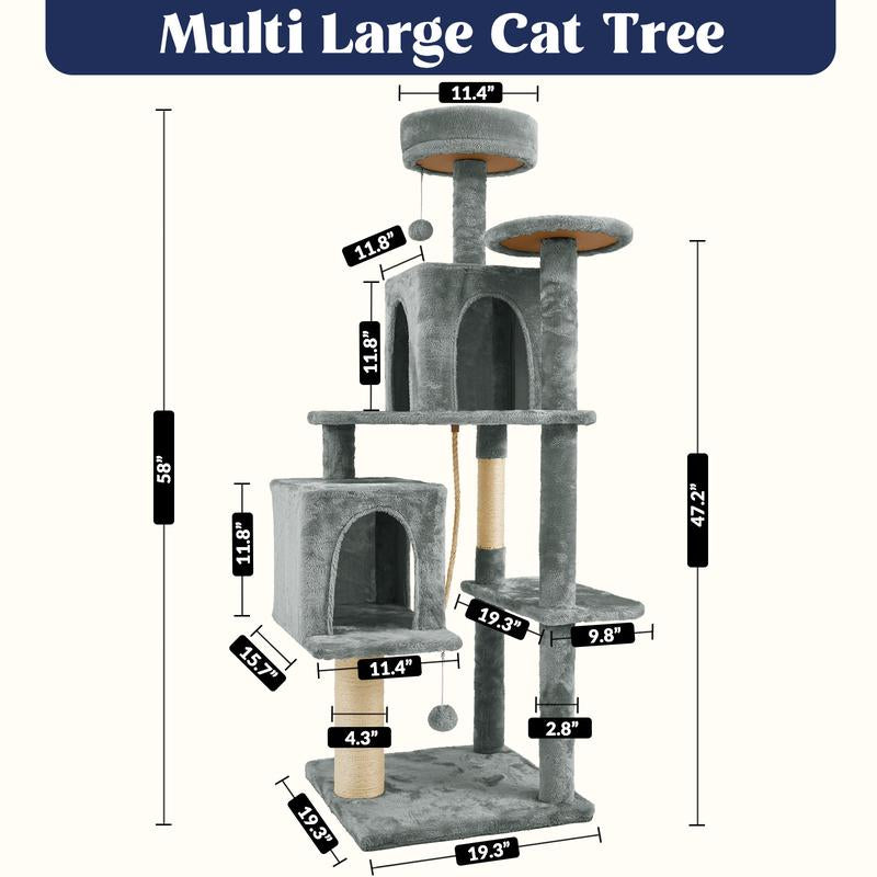 Wecharmer 58" Cat Tree Cat Tower for Indoor Cats Tall Condos Scratching Post with Hanging Toy Cat Furniture for Kitten Pets Play