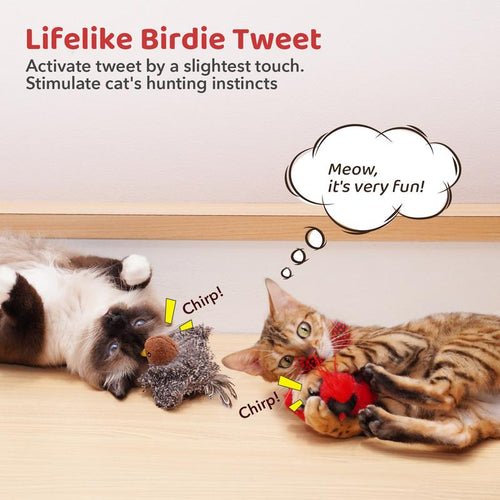 Potaroma (DON'T FLAP) Chirping Birds 2 Pcs Cat Toys with Silvervine, Interactive Cat Kicker, Lifelike Birdie Tweets, Indoor Kitten Exercise Toys