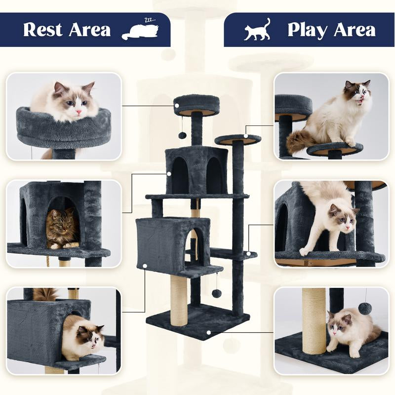 Wecharmer 58" Cat Tree Cat Tower for Indoor Cats Tall Condos Scratching Post with Hanging Toy Cat Furniture for Kitten Pets Play