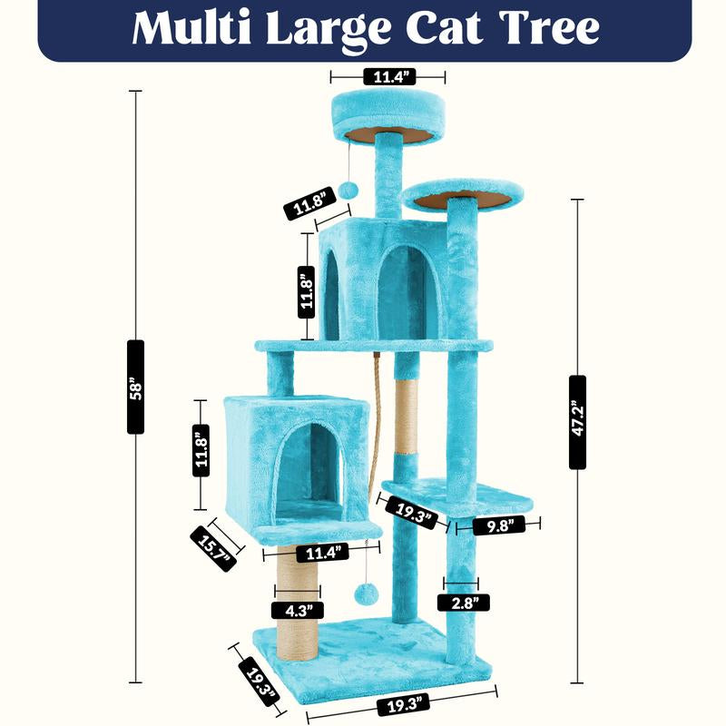 Wecharmer 58" Cat Tree Cat Tower for Indoor Cats Tall Condos Scratching Post with Hanging Toy Cat Furniture for Kitten Pets Play