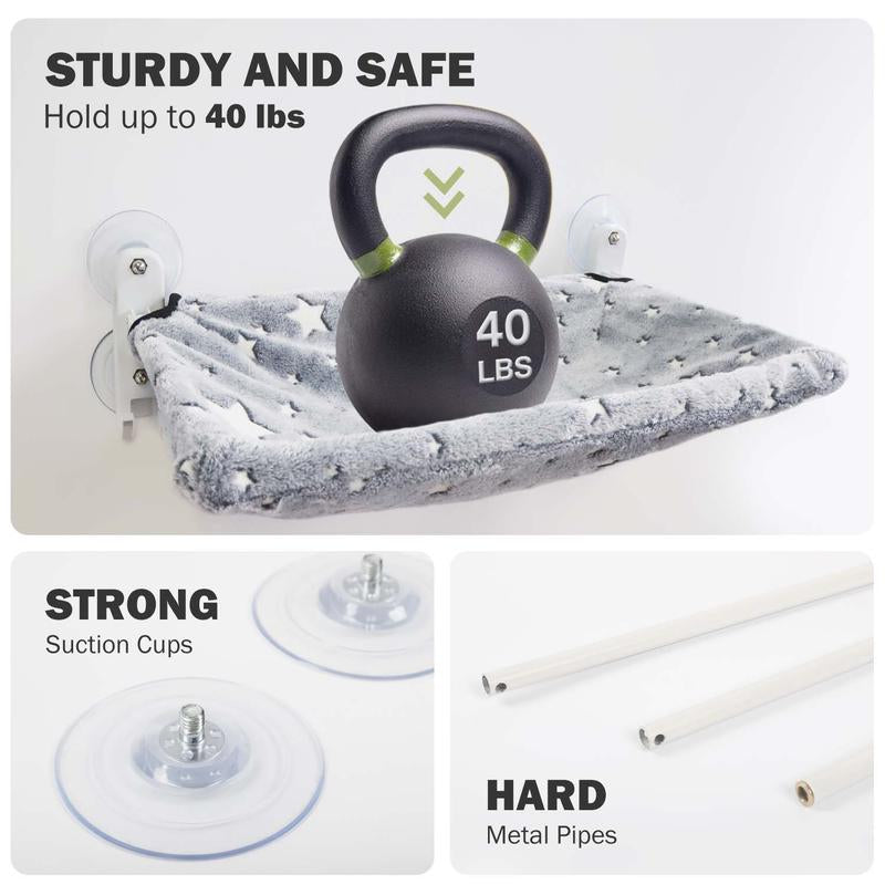 【Cat Window Perch】For Large Cats,Glow in the Dark,Hammock with Hook Design Double-Sided Fabric Cover, Foldable Window Seat,Sunbathing