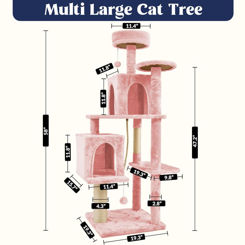 Wecharmer 58" Cat Tree Cat Tower for Indoor Cats Tall Condos Scratching Post with Hanging Toy Cat Furniture for Kitten Pets Play