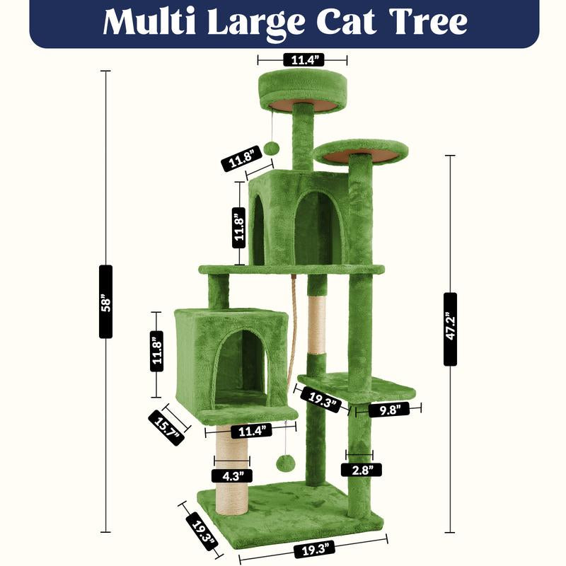 Wecharmer 58" Cat Tree Cat Tower for Indoor Cats Tall Condos Scratching Post with Hanging Toy Cat Furniture for Kitten Pets Play