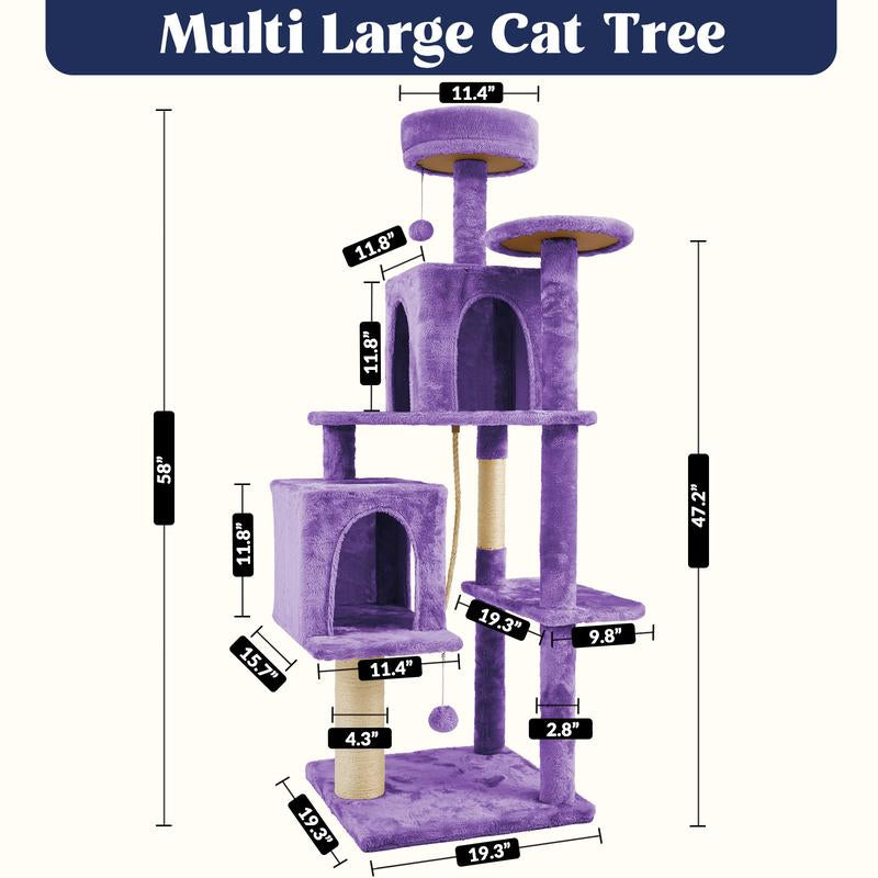 Wecharmer 58" Cat Tree Cat Tower for Indoor Cats Tall Condos Scratching Post with Hanging Toy Cat Furniture for Kitten Pets Play
