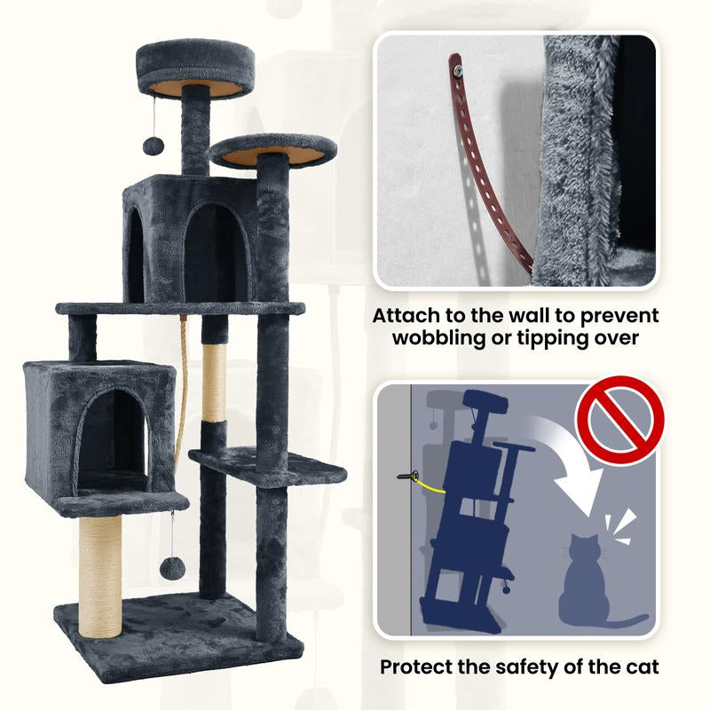 Wecharmer 58" Cat Tree Cat Tower for Indoor Cats Tall Condos Scratching Post with Hanging Toy Cat Furniture for Kitten Pets Play