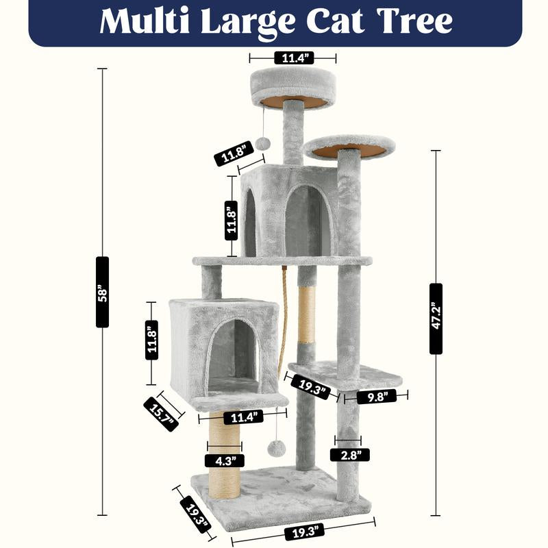 Wecharmer 58" Cat Tree Cat Tower for Indoor Cats Tall Condos Scratching Post with Hanging Toy Cat Furniture for Kitten Pets Play